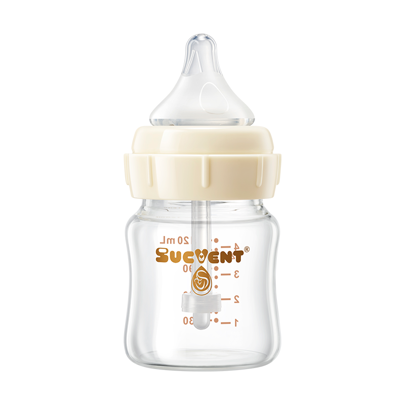 SUCVENT Anti-Choking & Anti-Colic Glass Baby Bottle 120ml with S Nipple (1-3 Months)