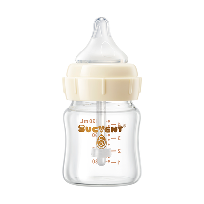 SUCVENT Anti-Choking & Anti-Colic Glass Baby Bottle 120ml with S Nipple (1-3 Months)