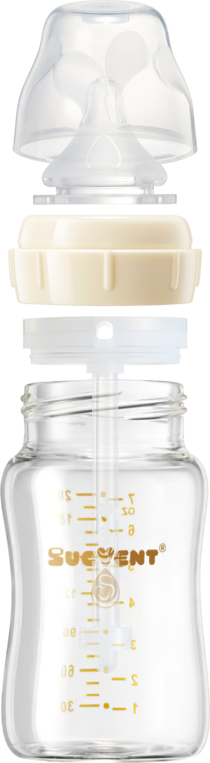 SUCVENT Anti-Choking & Anti-Colic Glass Baby Bottle 200ml with S Nipple (1-3 Months)