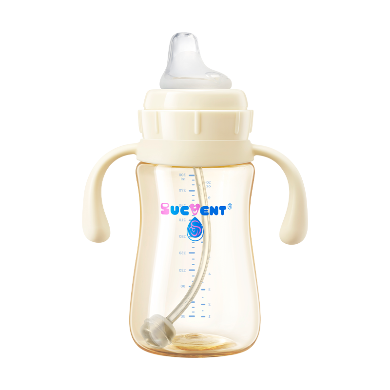 SUCVENT Sippy Cup with Weighted Straw & Handles 300ml - Anti-Spill Training Cup